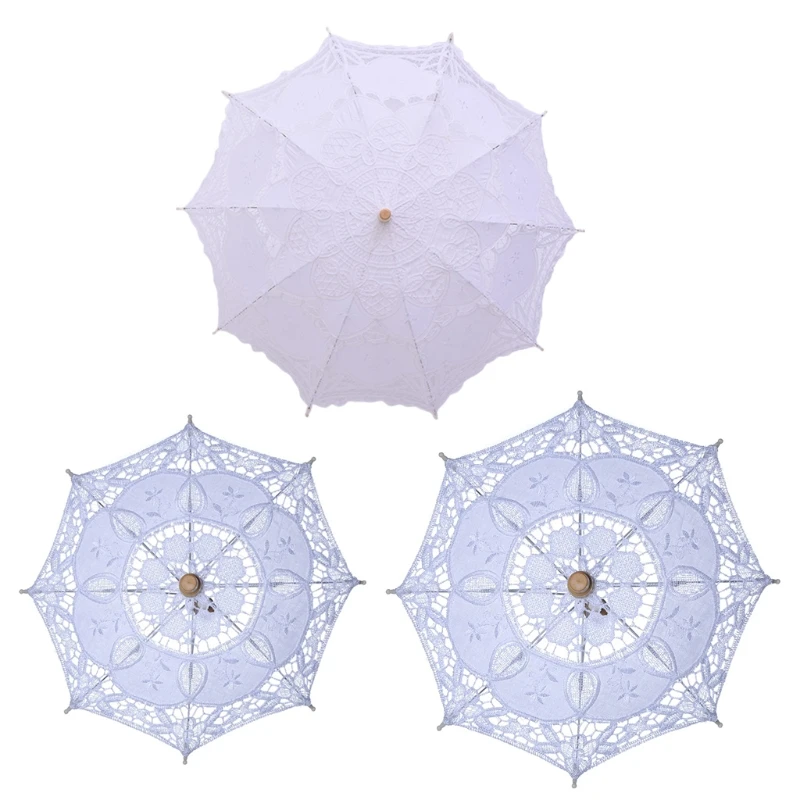 

Женский зонт-зонтик ручной работы, Свадебный зонтик с вышивкой, кружевной однотонный белый цвет, романтический реквизит для фотосъемки