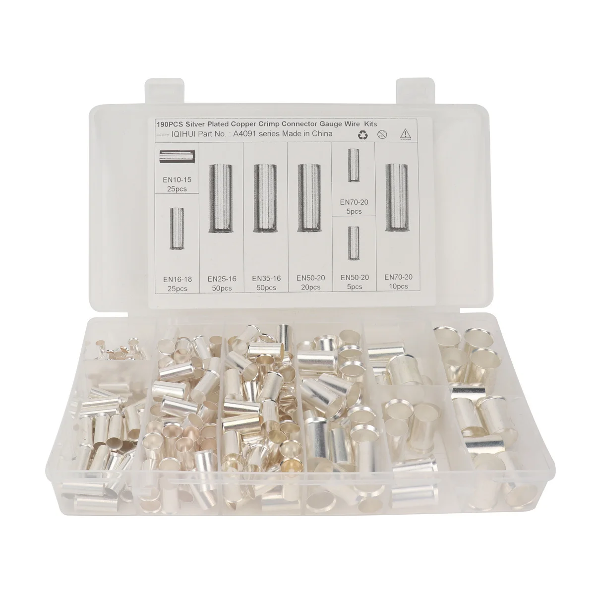 190 шт., 6 видов спецификаций трубчатых голых концов EN трубчатых концов холоднопрессованных клеммных колодок типа трубки
190 шт., 6 видов спецификаций трубчатых голых концов EN трубчатых концов холоднопрессованных клеммных колодок типа трубки