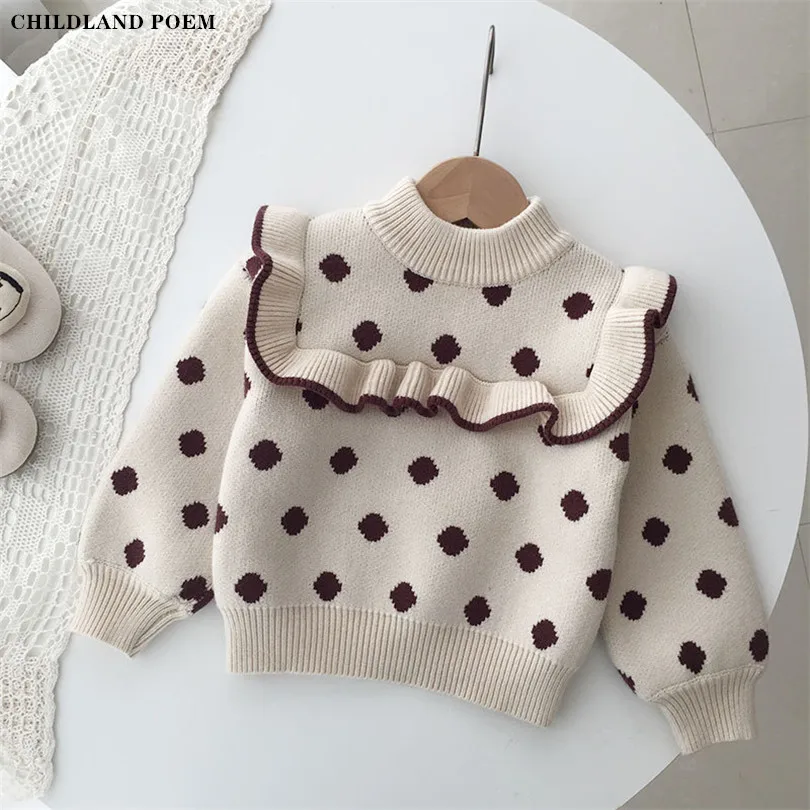 Kids Sweaters Autumn Winter Ruffle Polka Dot Knitted Children Girls Pullover Sweater Wool Cotton Infant Toddler Sweater For Girl
Kids Sweaters Autumn Winter Ruffle Polka Dot Knitted Children Girls Pullover Sweater Wool Cotton Infant Toddler Sweater For Girl
