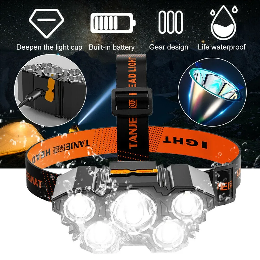 5 LED Head Torch Super Bright Headlight USB Rechargeable Headlamp Portable 3 Modes Flashlight Night Fishing Lantern Camping Lamp
5 LED Head Torch Super Bright Headlight USB Rechargeable Headlamp Portable 3 Modes Flashlight Night Fishing Lantern Camping Lamp