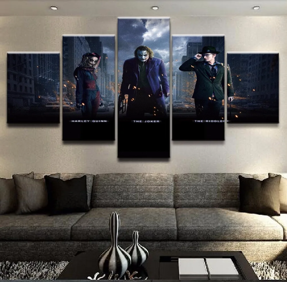 Canvas Printed Painting Modern Harley Quinn Joker Wall Art 5 Panels The Dark Knight Movie Poster Home Decor Framework
Canvas Printed Painting Modern Harley Quinn Joker Wall Art 5 Panels The Dark Knight Movie Poster Home Decor Framework