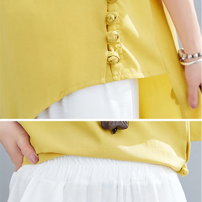 Johnature Origional Summer Casual Vintage Two Piece Sets 2021 New Long Irregular Loose Top And Ankle-length Wide Leg Pant Sets 
Johnature Origional Summer Casual Vintage Two Piece Sets 2021 New Long Irregular Loose Top And Ankle-length Wide Leg Pant Sets