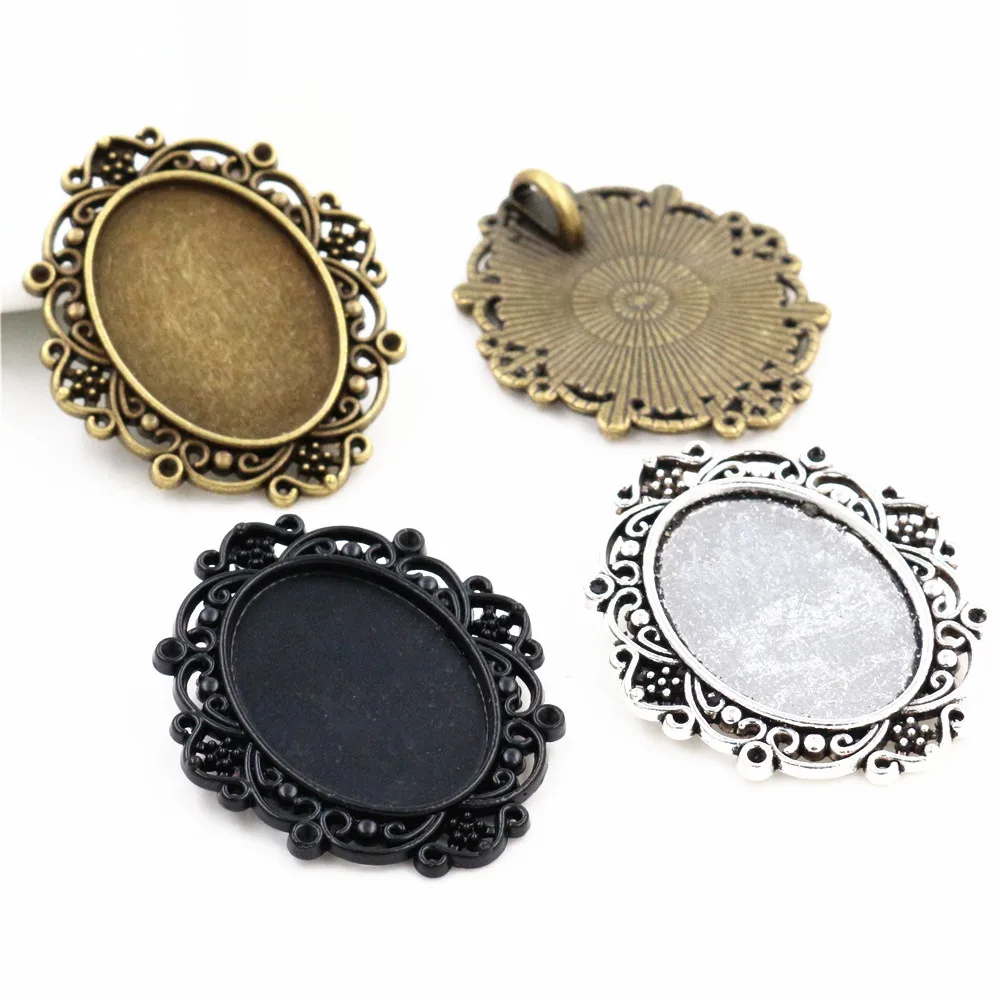 

10pcs/Lot Fit 18x25mm Inner Size 3 Colors Plated Flowers Style Cameo Cabochon Base Setting Charms Pendant necklace findings