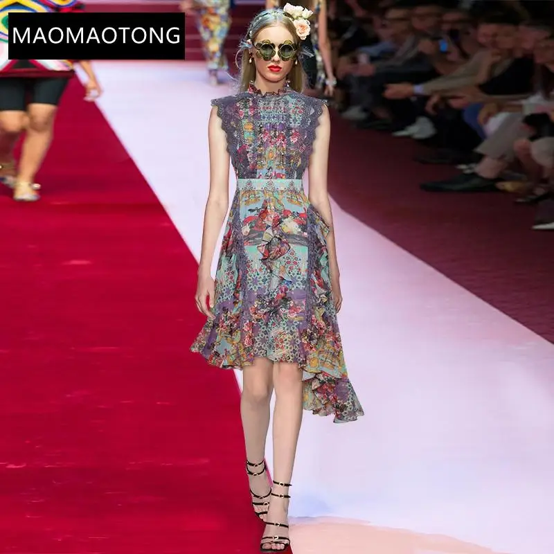 Fashion Designer Dress Summer Women's Dress Stand Collar Multicolor Print Ruffles Beading Vintage Asymmetrical Dresses
Fashion Designer Dress Summer Women's Dress Stand Collar Multicolor Print Ruffles Beading Vintage Asymmetrical Dresses