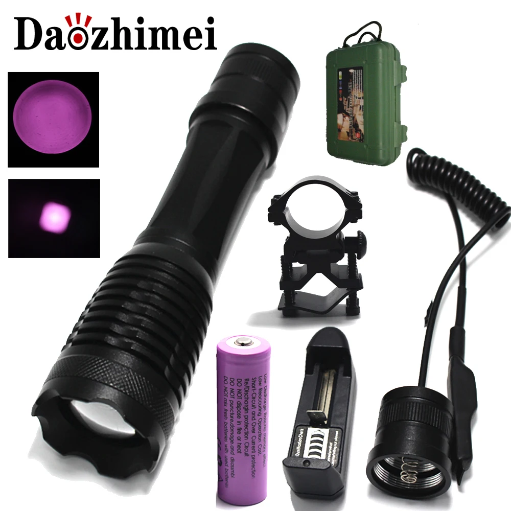 

IR 850nm 5w Night Vision Infrared Zoomable LED Flashlight Green/Red/Torch/PressureSwitch Mounts use18650 battery +Gift box