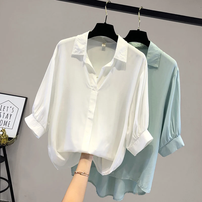 Casual Single Breasted Solid Loose Women Blouses and Tops 2022Summer Short Sleeve Chiffon Turn Down-collar Women Shirts 14623
Casual Single Breasted Solid Loose Women Blouses and Tops 2022Summer Short Sleeve Chiffon Turn Down-collar Women Shirts 14623