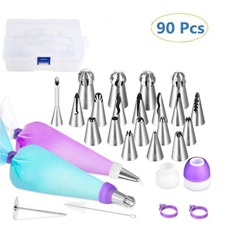 90Pcs Cake Piping Tips Silicone Pastry Bags Couplers Flower Nail Cupcake Decoration Kits Baking Accessories Tools
90Pcs Cake Piping Tips Silicone Pastry Bags Couplers Flower Nail Cupcake Decoration Kits Baking Accessories Tools
