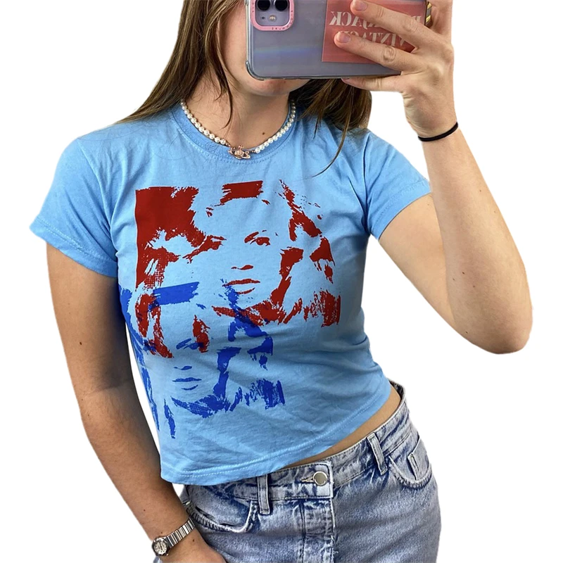Hirigin Women\u2019s Summer Short Sleeve T-shirt Y2k Portrait Printing Slim Fit Exposed Navel Tops Slim Fit Exposed Navel Tops
Hirigin Women\u2019s Summer Short Sleeve T-shirt Y2k Portrait Printing Slim Fit Exposed Navel Tops Slim Fit Exposed Navel Tops
