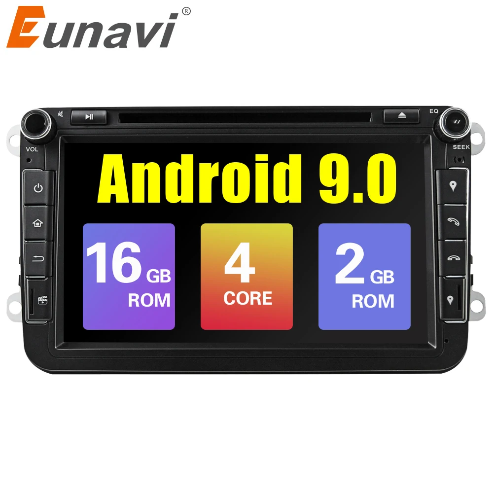 Фото Автомобильный dvd плеер Eunavi 2 Din Android 9 0 VW для Polo Jetta Tiguan passat b6 cc fabia стерео GPS Гб ОЗУ Wi Fi