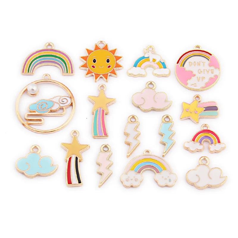 1 Set 16pcs Sky Series Rainbow Sun Stars Enamel Charms Oil Drop Alloy Pendant Earrings Hair Accessories
1 Set 16pcs Sky Series Rainbow Sun Stars Enamel Charms Oil Drop Alloy Pendant Earrings Hair Accessories