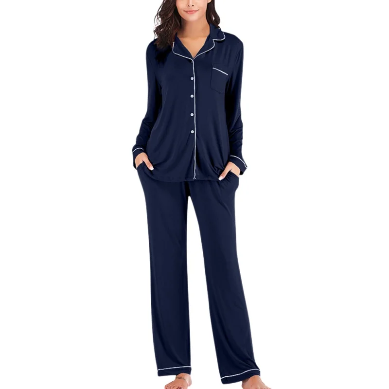 Women Sleepwear Elegant Solid Autumn Long Sleeve Lapel Top+Pant Ladies V-neck Button Two Piece Pyjama Set
Women Sleepwear Elegant Solid Autumn Long Sleeve Lapel Top+Pant Ladies V-neck Button Two Piece Pyjama Set