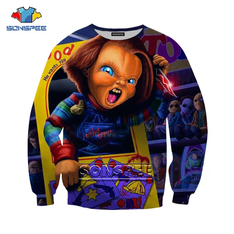 SONSPEE Novelty 3D Sweatshirt Men women Autumn Fashion Cool Print Tracksuit Oversized horror Movie Chucky Round neck pullover
SONSPEE Novelty 3D Sweatshirt Men women Autumn Fashion Cool Print Tracksuit Oversized horror Movie Chucky Round neck pullover