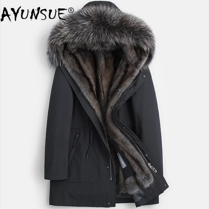 AYUNSUE зимнее пальто из натурального меха Мужская парка куртка с подкладкой норки