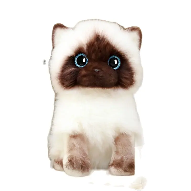

20/26CM Simulation Siamese Cat Plush Toy Blue Sequins Eyes Dolls Brown and White Face Ragdoll Cats Home Decor Cute Gift for Baby