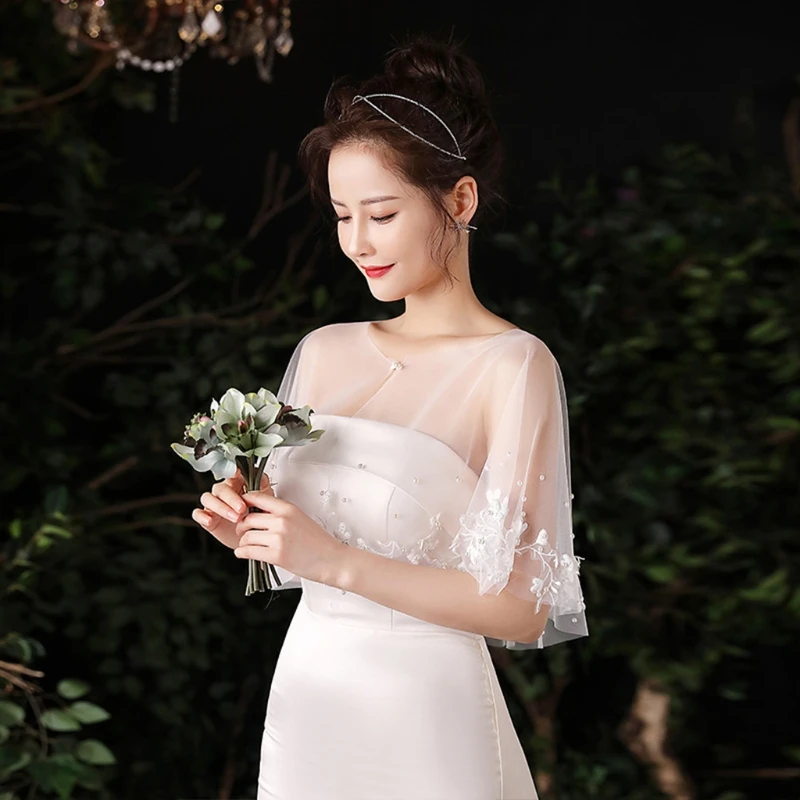 Women Floral Leaves Applique Shawl Wrap Shrug Pearls Beading Lace Bridal Tulle Cape Wedding Dress Flapper Buckle Front Bolero Co
Women Floral Leaves Applique Shawl Wrap Shrug Pearls Beading Lace Bridal Tulle Cape Wedding Dress Flapper Buckle Front Bolero Co