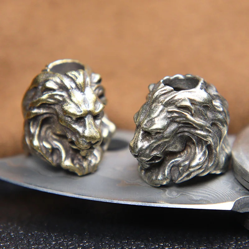 Brass Lion King Knife Pendants Bead Vintage Umbrella Rope Beads EDC Outdoor Flashlight DIY Paracord Lanyard Bracelet Accessories | Спорт и