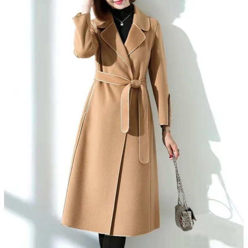 2021 Autumn Winter Classic Women Overcoat Casual Lapel with Belt Loose Wool Coat Vintage Long Sleeve Chic Female Outwear Y486
2021 Autumn Winter Classic Women Overcoat Casual Lapel with Belt Loose Wool Coat Vintage Long Sleeve Chic Female Outwear Y486