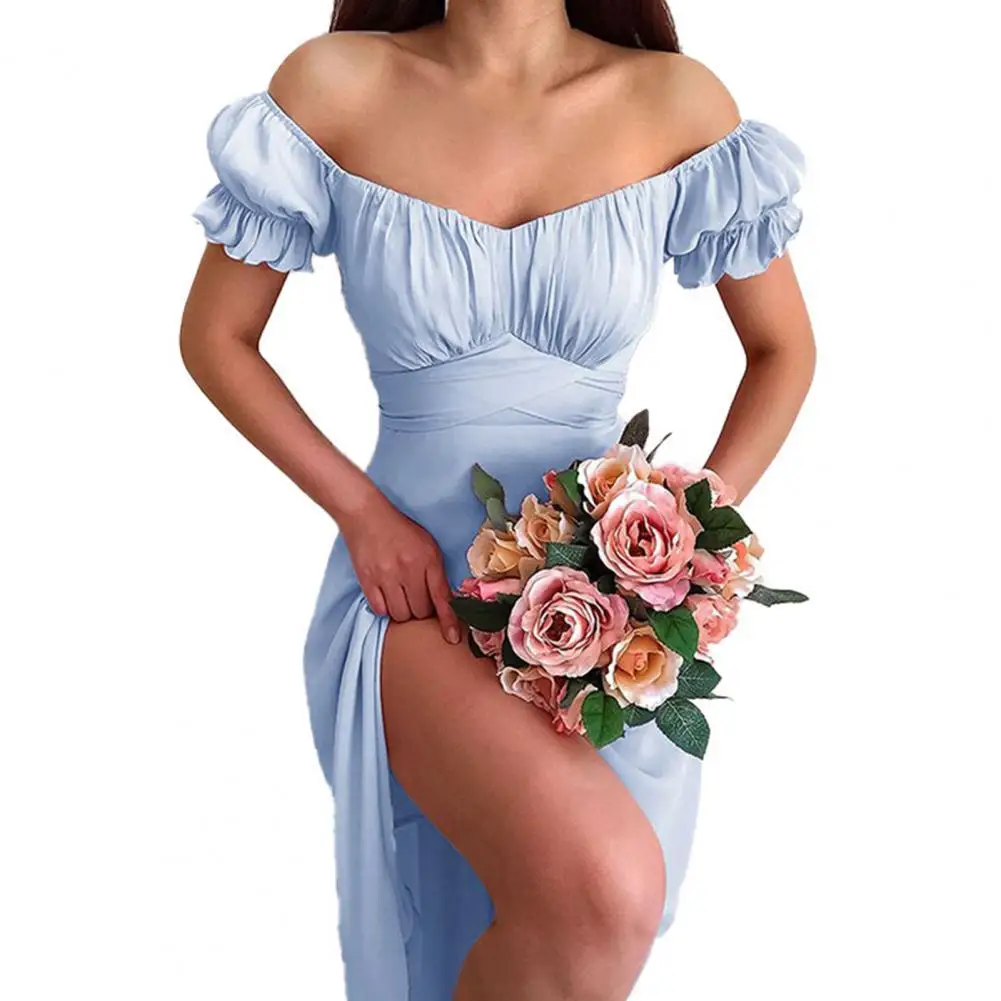 Dress Horizontal Collar Split Sexy Ladies Off Shoulder Short Sleeve Dress for Banquet
Dress Horizontal Collar Split Sexy Ladies Off Shoulder Short Sleeve Dress for Banquet