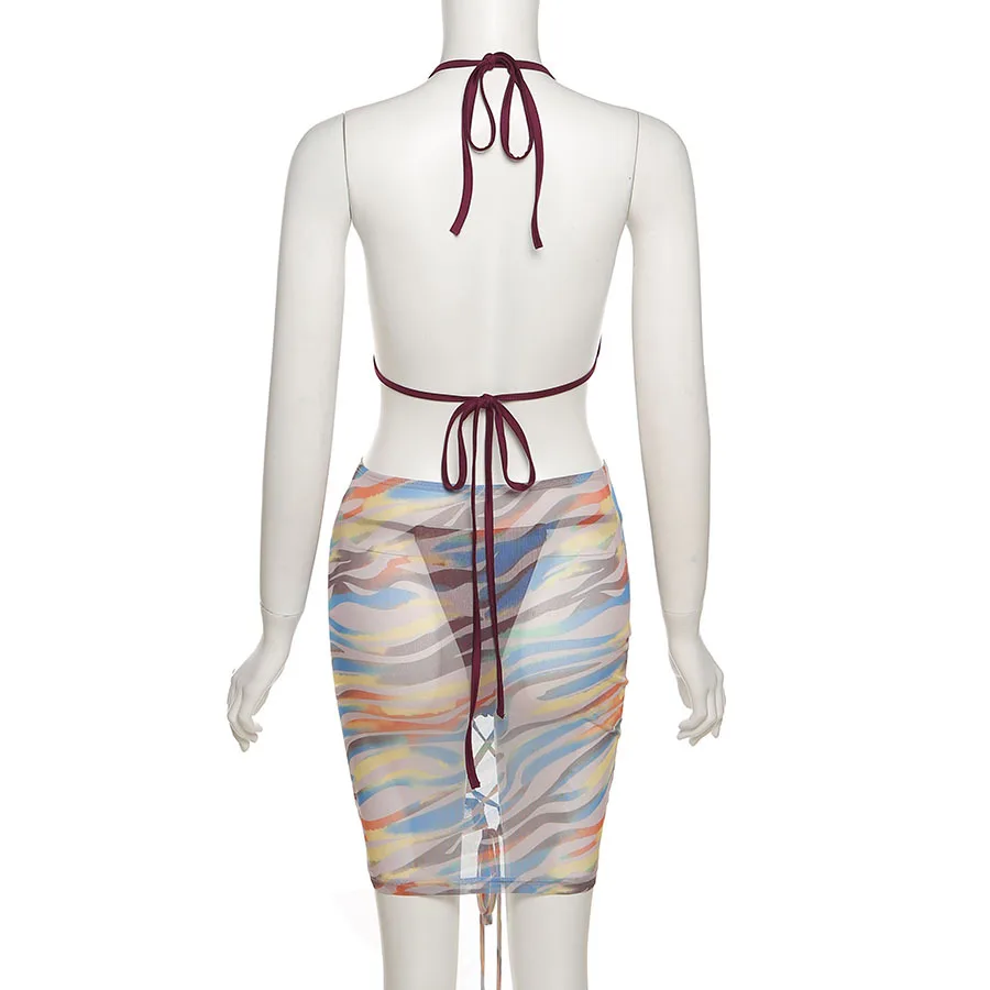 Swimsuit Three Pieces Set for Women Bikini Lace Top Print Irregular Shape Sexy Bandage Drawstring Skirts Clubwear Female Outfits
Swimsuit Three Pieces Set for Women Bikini Lace Top Print Irregular Shape Sexy Bandage Drawstring Skirts Clubwear Female Outfits