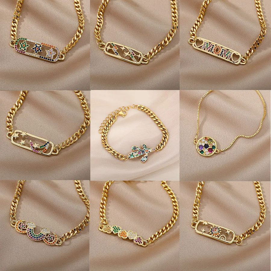 Korean Fashion Colored Zircon Heart Sun Moon Star Bracelet Luxury Thick Chain Bracelets Bangle For Women Birthday Party Jewelry
Korean Fashion Colored Zircon Heart Sun Moon Star Bracelet Luxury Thick Chain Bracelets Bangle For Women Birthday Party Jewelry