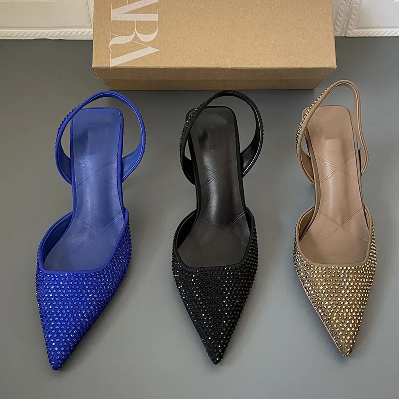 2022 Blue Spring Women Sandal Shoes Thin High Heel Pointed Toe Slingback Sandals Ladies Fashion Bling Cystal Party Dress Shoes
2022 Blue Spring Women Sandal Shoes Thin High Heel Pointed Toe Slingback Sandals Ladies Fashion Bling Cystal Party Dress Shoes