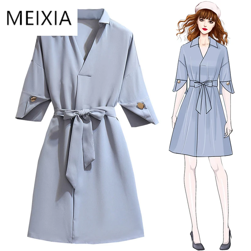 MEIXIA Summer Autumn Women Casual Dress Solid V-neck Shirt Dresses Flare Sleeve Belt Silky Knee-Length Office Lady A-Line Dress
MEIXIA Summer Autumn Women Casual Dress Solid V-neck Shirt Dresses Flare Sleeve Belt Silky Knee-Length Office Lady A-Line Dress