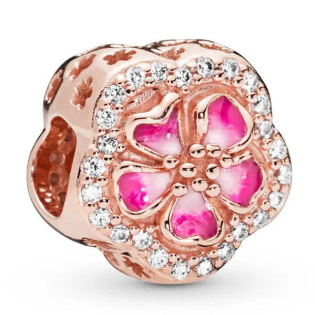 Браслет Pandora из стерлингового серебра 925 пробы QANDOCCI с розовым цветком персика и