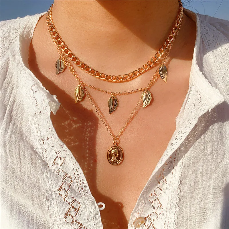 European And American Street Shot Punk Style Leaf Tassel Necklace Retro Geometric Portrait Multilayer Chain Set Necklace Jewelry
European And American Street Shot Punk Style Leaf Tassel Necklace Retro Geometric Portrait Multilayer Chain Set Necklace Jewelry