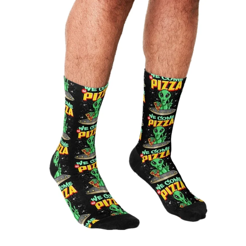 

2021 забавные мужские носки с принтом «мы пришли в пиццу», мужские счастливые носки в стиле хип-хоп, милые мужские сумасшедшие носки в уличном ...