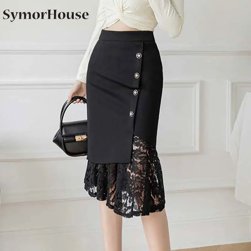 Elegant Lace Stitching Women's Skirt High Waist Pencil Skirts Womens Package Hip Button Skirts OL Bandage Skirt
Elegant Lace Stitching Women's Skirt High Waist Pencil Skirts Womens Package Hip Button Skirts OL Bandage Skirt