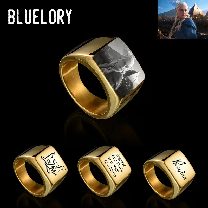 Мужские и женские кольца с гравировкой на заказ Bluelory квадратные в стиле панк из