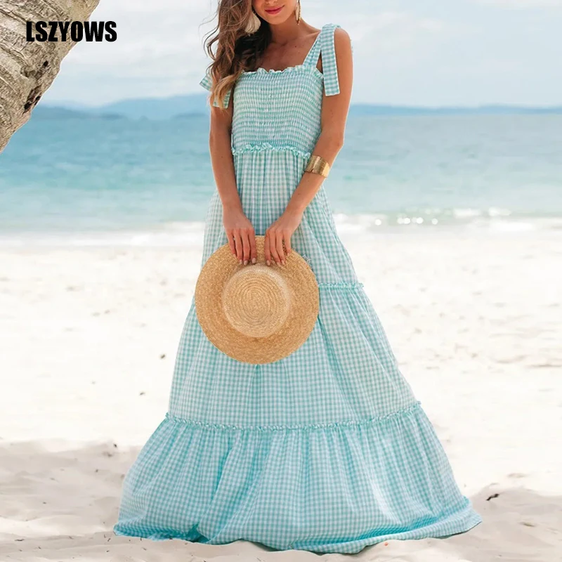 Off Shoulder Plaid Print Long Dresses Women Spaghetti Strap Vintage Summer Maxi Dress Casual Boho Vacation Beach Dress Vestidos
Off Shoulder Plaid Print Long Dresses Women Spaghetti Strap Vintage Summer Maxi Dress Casual Boho Vacation Beach Dress Vestidos