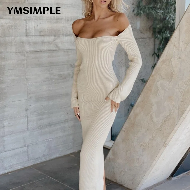 Elegant Women Knitted Sweater Dress Sexy Casual Female Square Collar Off Shoulder Bodycon Long Split Bodycon Basic Dresses 2022
Elegant Women Knitted Sweater Dress Sexy Casual Female Square Collar Off Shoulder Bodycon Long Split Bodycon Basic Dresses 2022