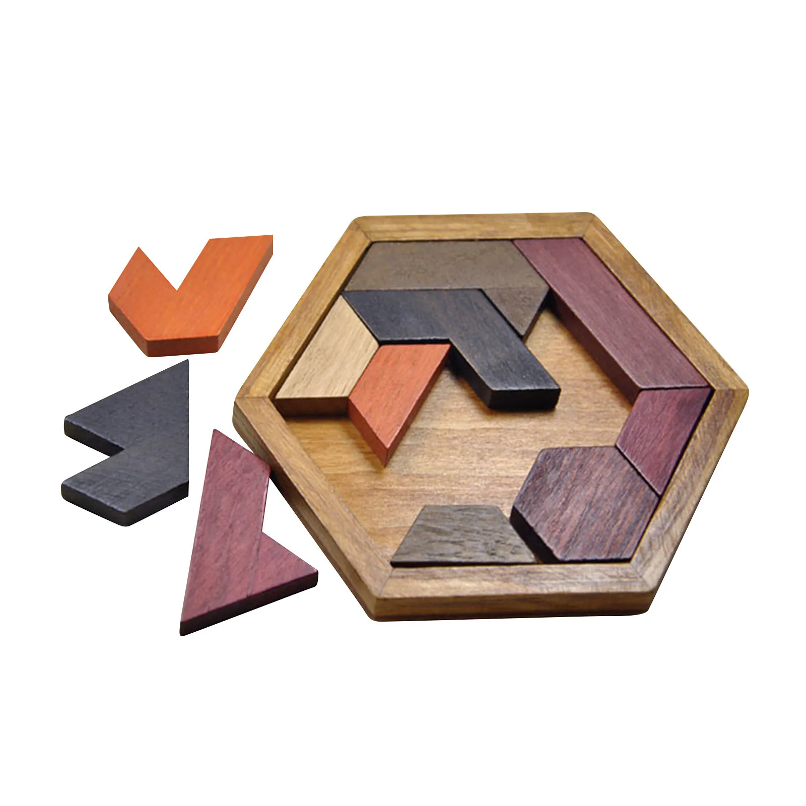 

Wooden Hexagon Puzzle for Kid,Shape Pattern Block Tangram Brain Teaser Toy Geometry Logic IQ Game STEM Montessori Educational