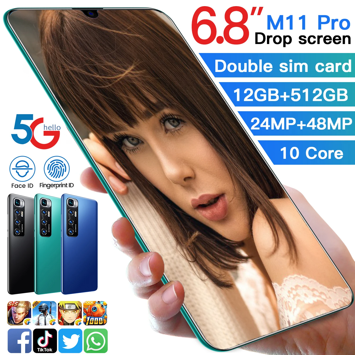 2021 M11 Pro 6.8 Inch Global Version Smartphone 12GB 512GB Snapdragon 888 Face ID Finger Print 24MP 48MP 6800MAh Mobile Phone
2021 M11 Pro 6.8 Inch Global Version Smartphone 12GB 512GB Snapdragon 888 Face ID Finger Print 24MP 48MP 6800MAh Mobile Phone