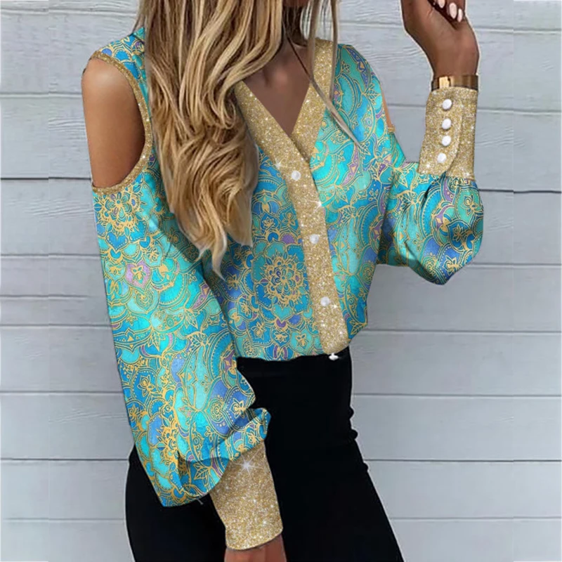 New Fashion Glitter Patchwork V Neck Blouse Women Casual Button Long Sleeve Tops Blusa Office Lady Elegant Hollow Shirt Pullover
New Fashion Glitter Patchwork V Neck Blouse Women Casual Button Long Sleeve Tops Blusa Office Lady Elegant Hollow Shirt Pullover