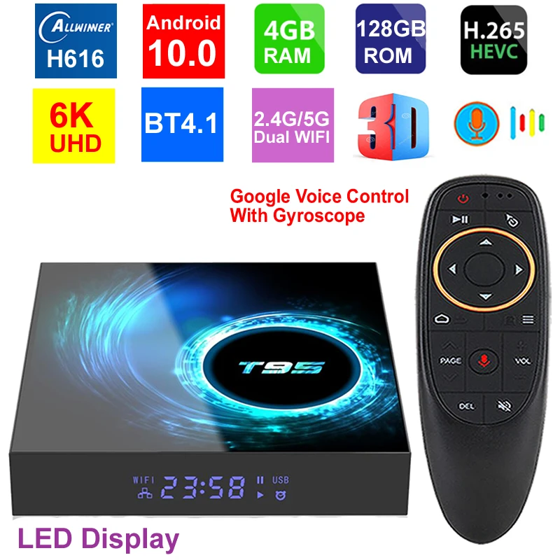 ТВ приставка T95 6K для Smart TV Android 10 0 4 Гб 128 ГБ четырехъядерный Allwinner H616 двойной Wi Fi HDR