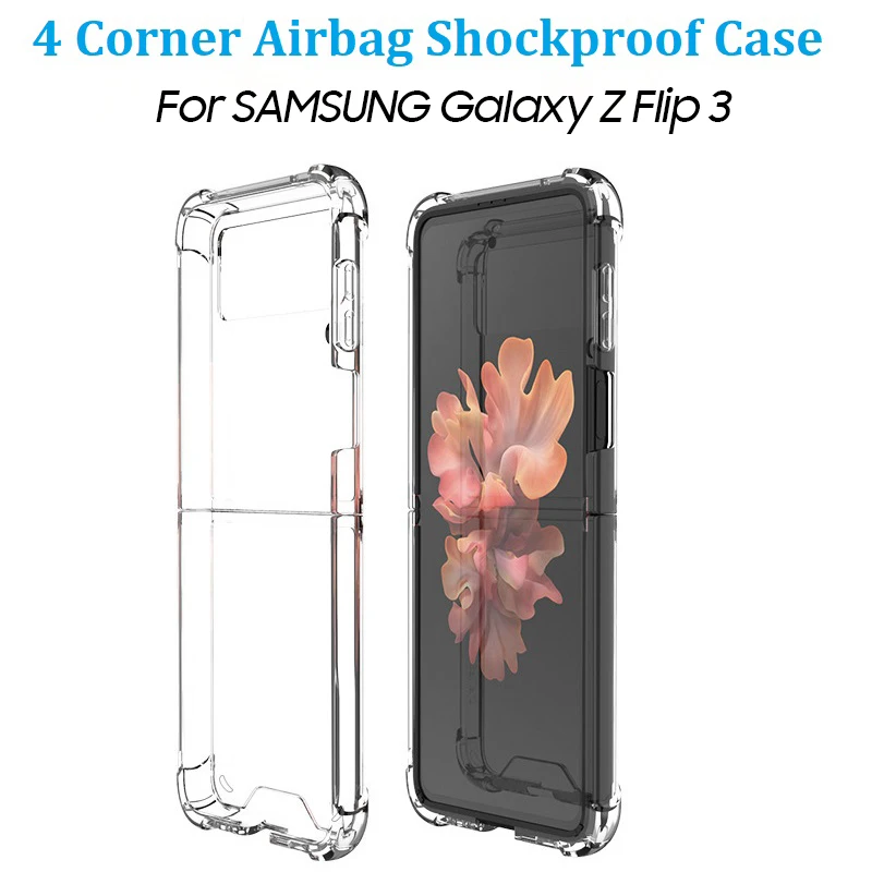 

2 in 1 Transparent Case For Samsung Galaxy Z Flip 5 4 3 5G Flip3 Clear Armor Airbag Thin Protective Shockproof Back Cover Capa