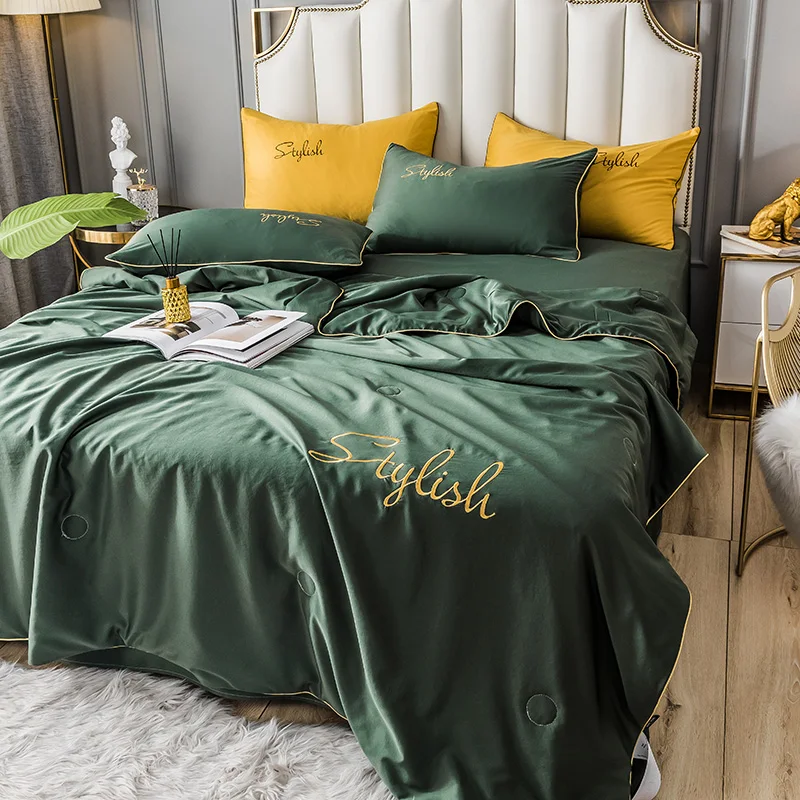 Washed Tencel Quilts Summer Embroidery Comforter Set Yellow Quilts Can Add Pillowcase Solid Fashion Duvet Cool Bedspread 200*230
Washed Tencel Quilts Summer Embroidery Comforter Set Yellow Quilts Can Add Pillowcase Solid Fashion Duvet Cool Bedspread 200*230