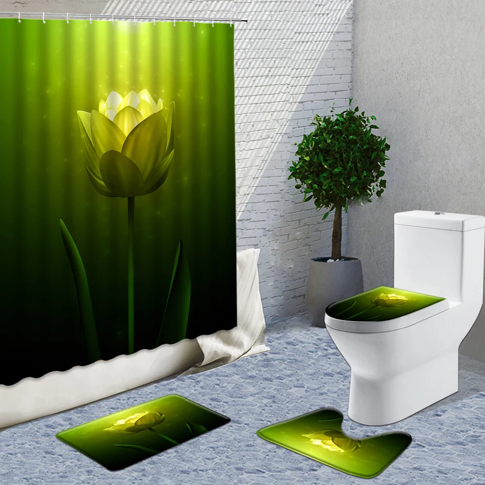 Plant Flowers Shower Curtain Fabric 4 Pieces Set White Flowers On The Water Black Background Bath Set With Carpets And Curtains
Plant Flowers Shower Curtain Fabric 4 Pieces Set White Flowers On The Water Black Background Bath Set With Carpets And Curtains