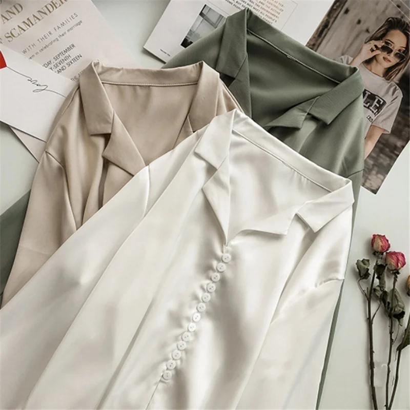 Women Satin Shirts Solid Long Sleeve Blouse OL Work Office Tops Vintage Chic Fashion Faux-satin Suit Collar Shirt 909-286
Women Satin Shirts Solid Long Sleeve Blouse OL Work Office Tops Vintage Chic Fashion Faux-satin Suit Collar Shirt 909-286