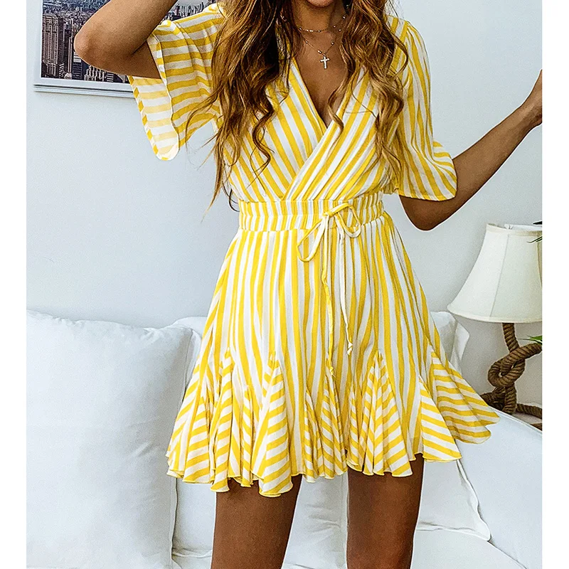 Women Summer Sexy V-Neck Lace-up Striped Cotton Dress for 6 Colors A-line High Waist Casual Holiday Beach Dresses
Women Summer Sexy V-Neck Lace-up Striped Cotton Dress for 6 Colors A-line High Waist Casual Holiday Beach Dresses