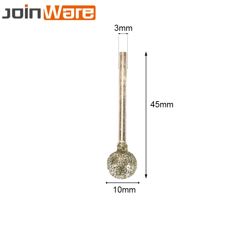 10Pcs 3MM Shank Round Ball Shape Diamond Grinding Head Engraving Abrasive Burrs Rotary Tools 10MM Head Dia 45MM Length 46 Grit
10Pcs 3MM Shank Round Ball Shape Diamond Grinding Head Engraving Abrasive Burrs Rotary Tools 10MM Head Dia 45MM Length 46 Grit