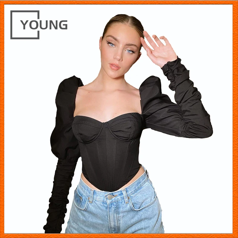 Новинка 2021, Осенний сексуальный укороченный корсет YOUNG с V-образным вырезом, Женский Топ с длинным рукавом, черная уличная мода, белая винтаж... 
Новинка 2021, Осенний сексуальный укороченный корсет YOUNG с V-образным вырезом, Женский Топ с длинным рукавом, черная уличная мода, белая винтаж...