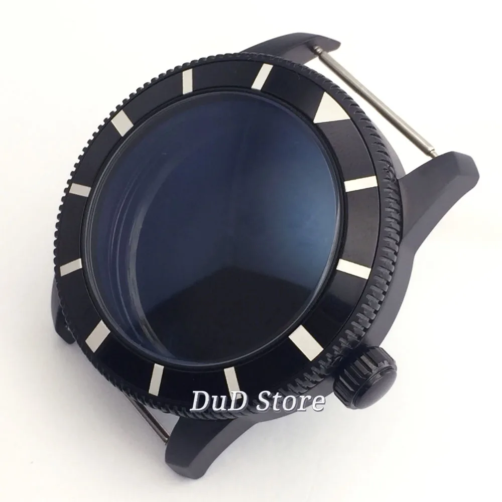 

Bliger 46mm Black PVD Coated 316L Stainless Steel Watch Case Fit Mingzhu 2813 ETA 2836 Miyota 82 series Movement Parts