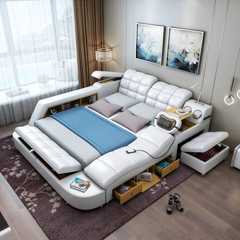 

Многофункциональная Массажная кровать из натуральной кожи в скандинавском стиле camas ultimate bed со светодиодной подсветкой, Bluetooth-динамиком, бе...