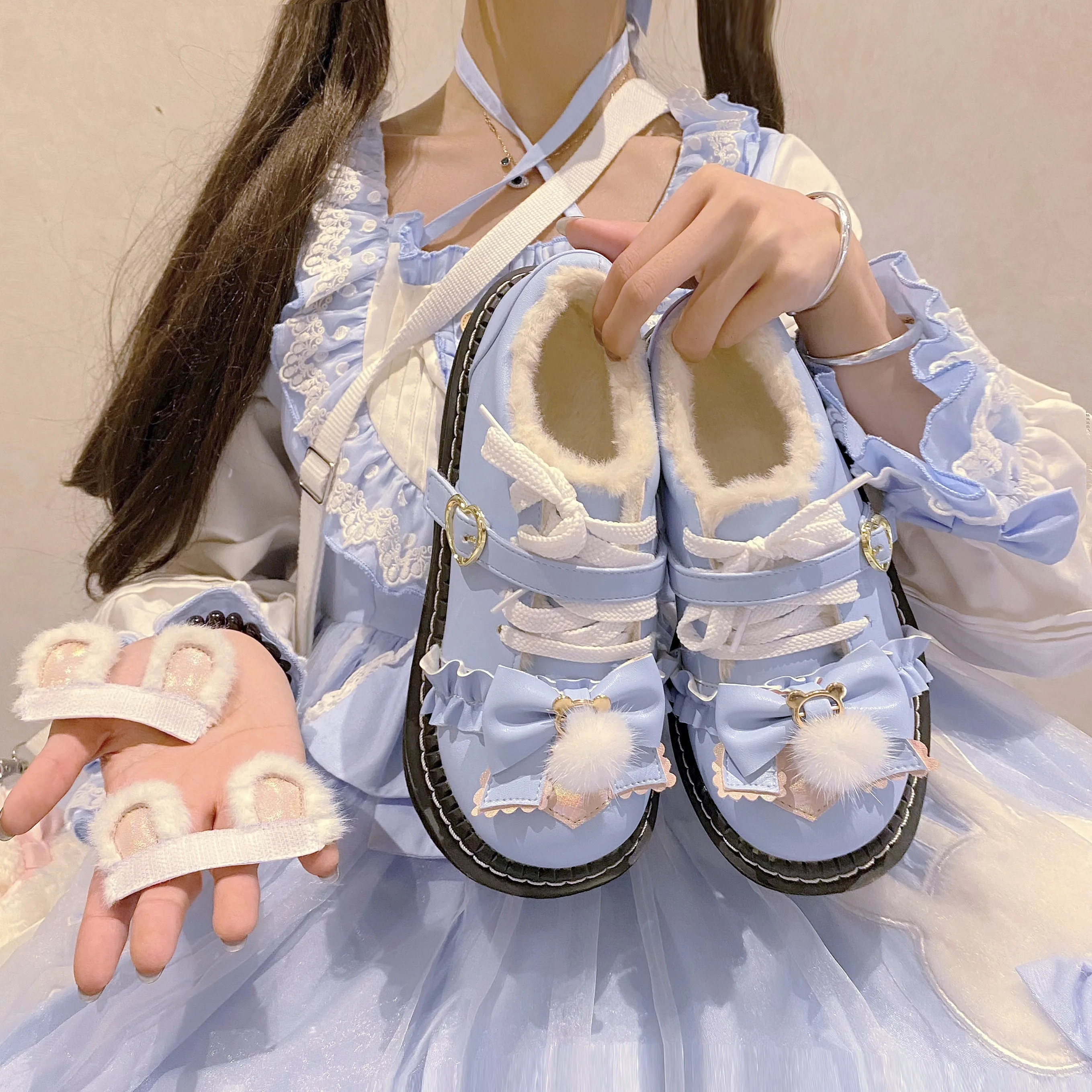 Sweet Soft Sister Janpnaese Lolita Girl Rabbit Ear Bowknot Round Toe Shoes JK All-match Autumn Winter Keep Warm Platform Shoes 
Sweet Soft Sister Janpnaese Lolita Girl Rabbit Ear Bowknot Round Toe Shoes JK All-match Autumn Winter Keep Warm Platform Shoes