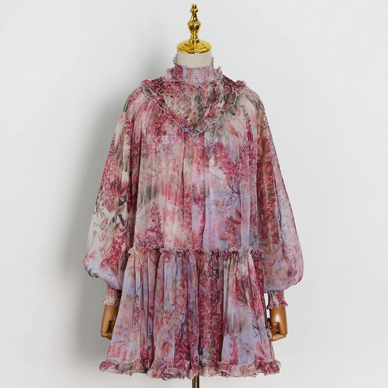 SeeBeautiful Print Pleated Stitching Loose Dress Stand Collar Lantern Sleeve Simple Women Summer 2021 New Fashion G123 
SeeBeautiful Print Pleated Stitching Loose Dress Stand Collar Lantern Sleeve Simple Women Summer 2021 New Fashion G123