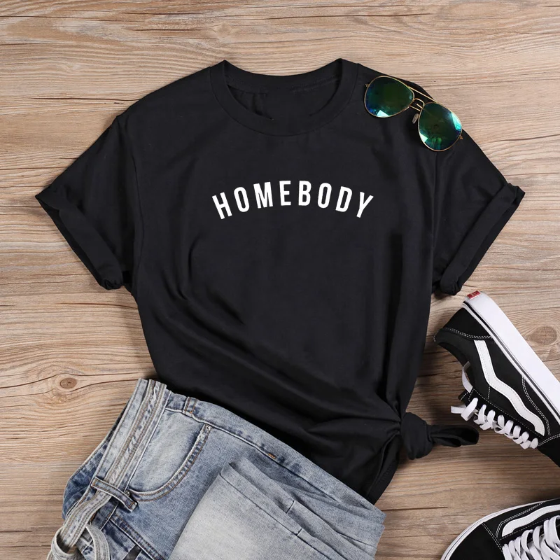 Забавная женская футболка Homebody летняя с круглым вырезом и коротким рукавом