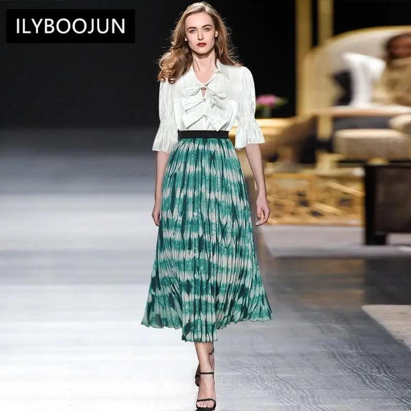 Women's Clothing Summer Runway New Suit Women's Bow White Short Sleeve Shirt And Printed Pleated Skirts Fashion 2 Two Pieces Set
Women's Clothing Summer Runway New Suit Women's Bow White Short Sleeve Shirt And Printed Pleated Skirts Fashion 2 Two Pieces Set